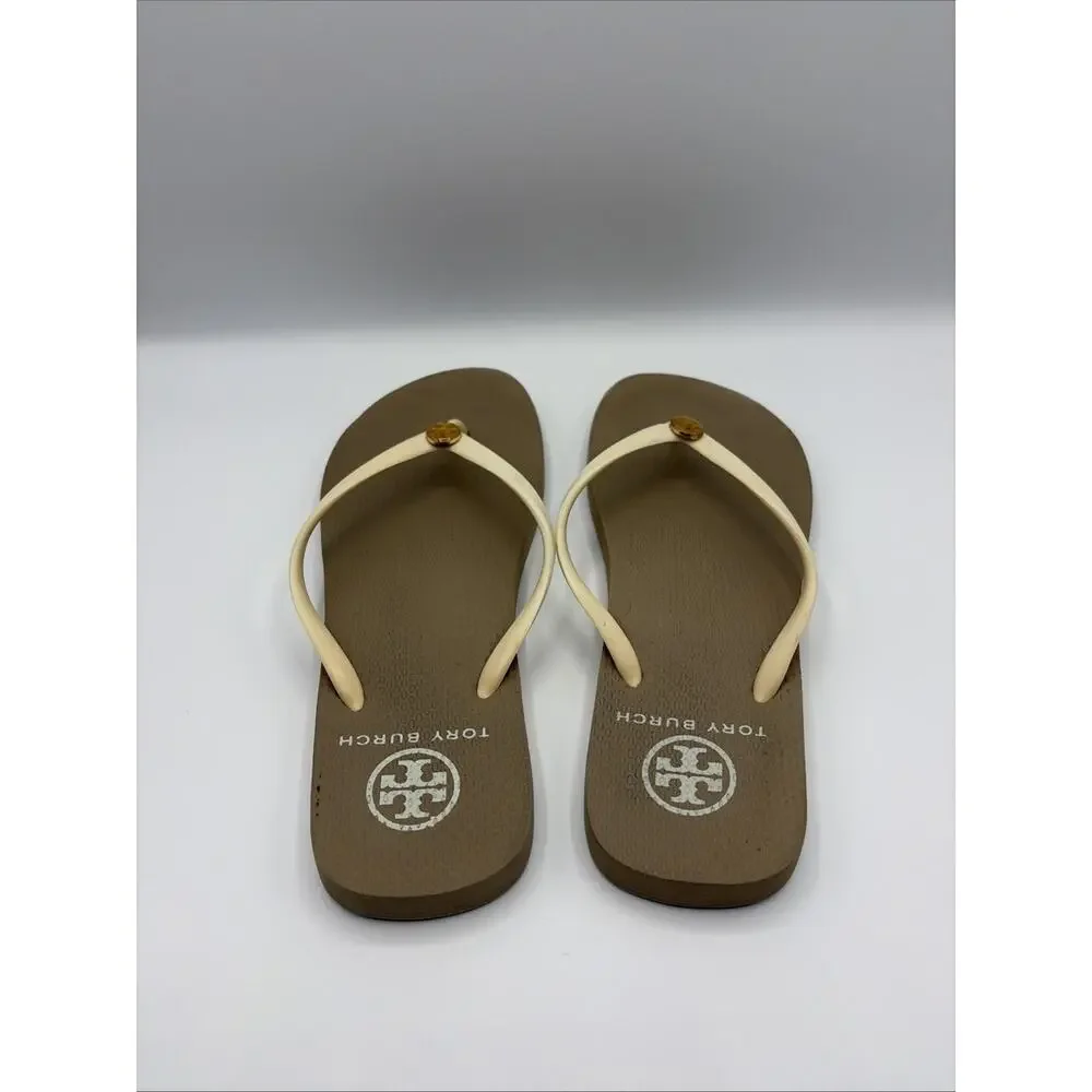 Tory Burch Neutral Tan Rubber Summer Flip Flops Sandals Women’s Sz 7